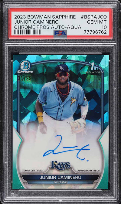 2023 Bowman Chrome Sapphire Aqua Junior Caminero PROSPECT AUTO /99 #BSPA-JCO PSA 10 GEM MINT