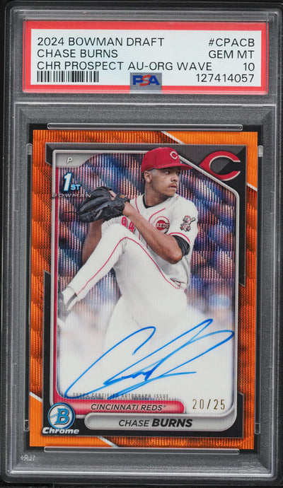 2024 Bowman Chrome Draft Orange Wave Chase Burns PROSPECT AUTO /25 #CPA-CB PSA 10 GEM MINT