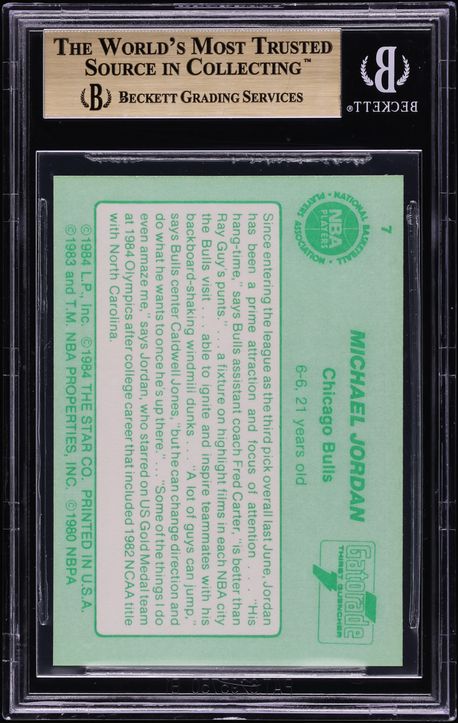 1985 Star Gatorade Slam Dunk Michael Jordan ROOKIE #7 BGS 9.5 GEM MINT